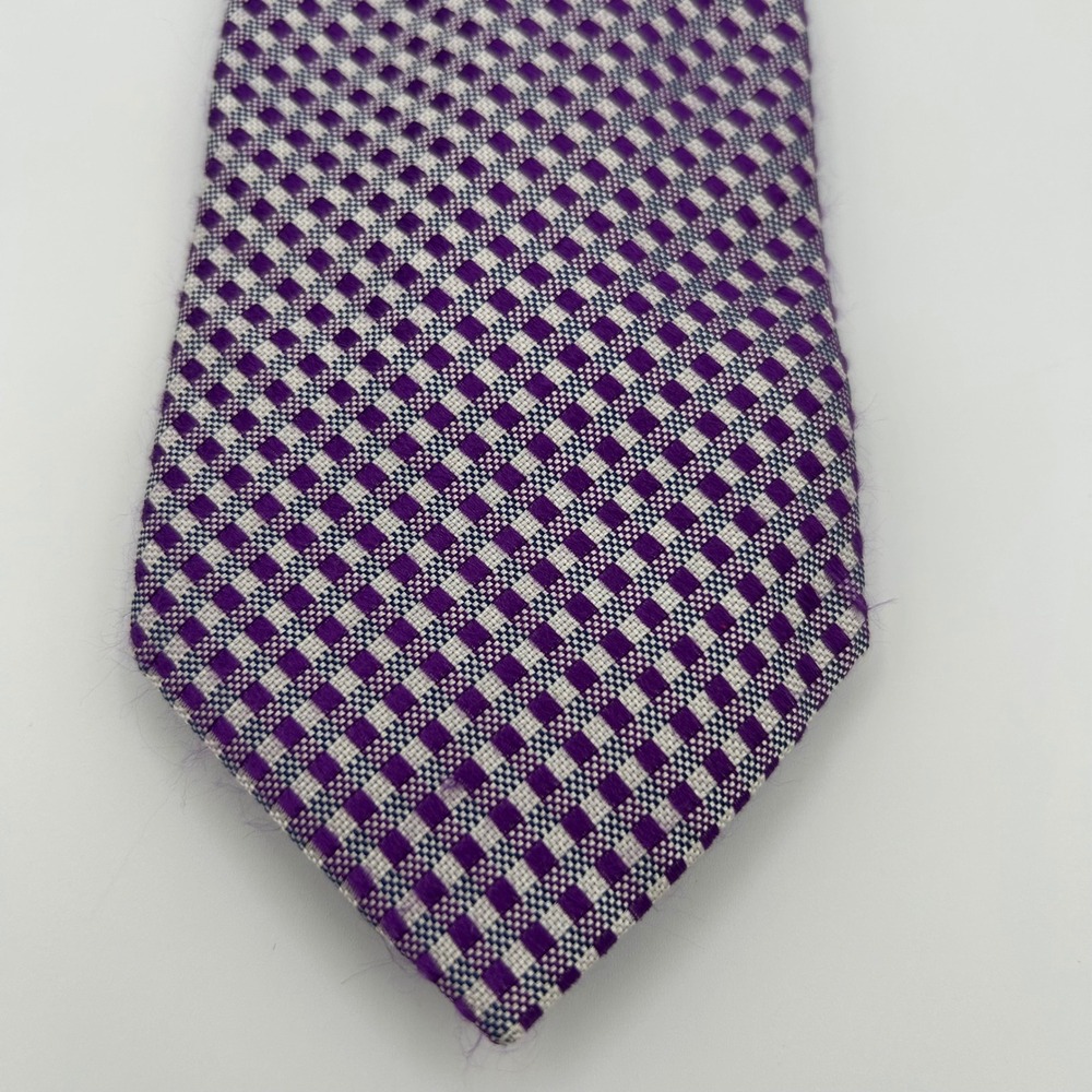 Saks Fifth Avenue Tie Mens OS Purple Silk Micro Check Classic Business Italy
